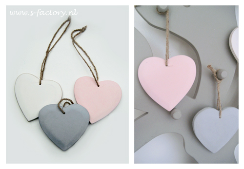 Lieve, houten harthangertjes van S-factory in roze, ecru en grijs